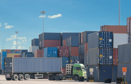 Truck in container depot